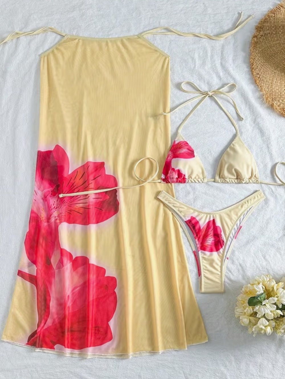 Sheer Yellow Floral Tie-Side Bikini Set - Picture 2 of 4